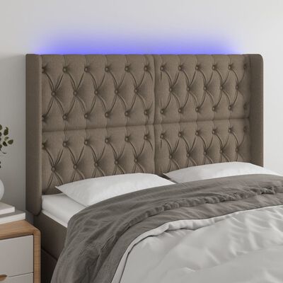 vidaXL LED uzglavlje smeđesivo 163 x 16 x 118/128 cm od tkanine