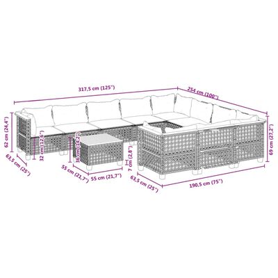 vidaXL 11-dijelni set vrtnih sofa od poliratana s jastucima crni