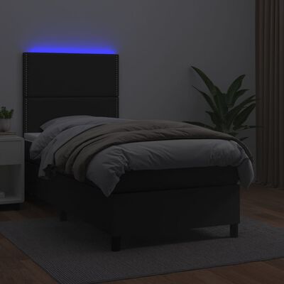 vidaXL Krevet box spring s madracem LED crni 100x200cm od umjetne kože