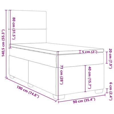 vidaXL Box spring krevet s madracem tamnosivi 90x190 cm baršunasti