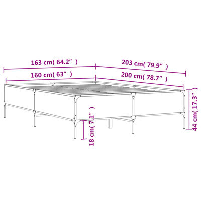 vidaXL Okvir kreveta boja hrasta 160x200 cm konstruirano drvo i metal