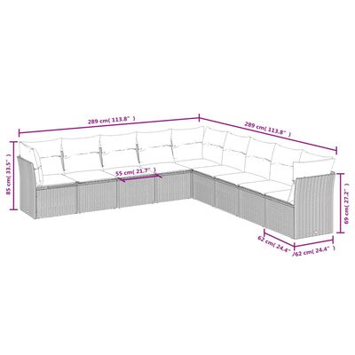 vidaXL 9-dijelni set vrtnih sofa s jastucima poliratan smeđi