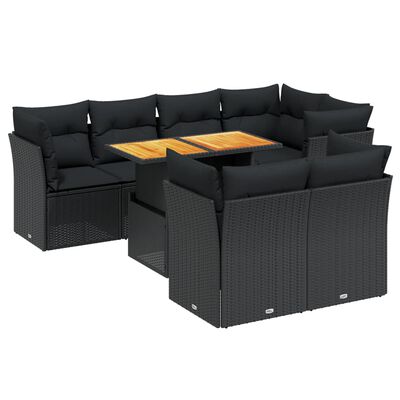 vidaXL 8-dijelni set vrtnih sofa od poliratana s jastucima crni