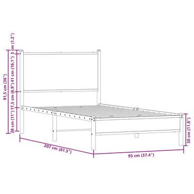 vidaXL Metalni okvir kreveta s uzglavljem smeđa boja hrasta 90x200 cm