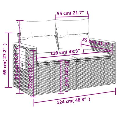 vidaXL 6-dijelni set vrtnih sofa s jastucima crni od poliratana