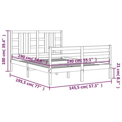 vidaXL Okvir kreveta s uzglavljem sivi 140 x 190 cm od masivnog drva