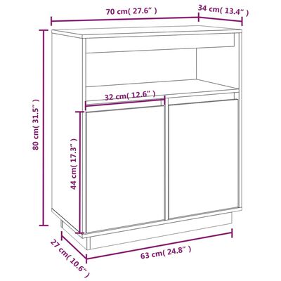 vidaXL Komoda crna 70 x 34 x 80 cm od masivne borovine