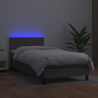 vidaXL Krevet box spring s madracem LED sivi 100x200cm od umjetne kože