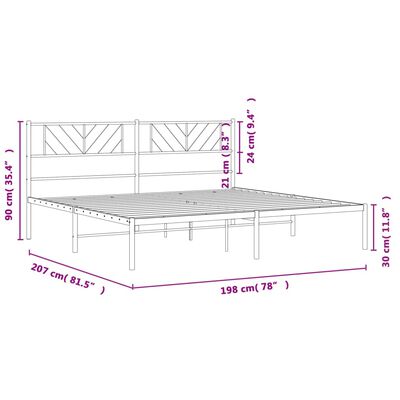 vidaXL Metalni okvir za krevet s uzglavljem bijeli 193x203 cm