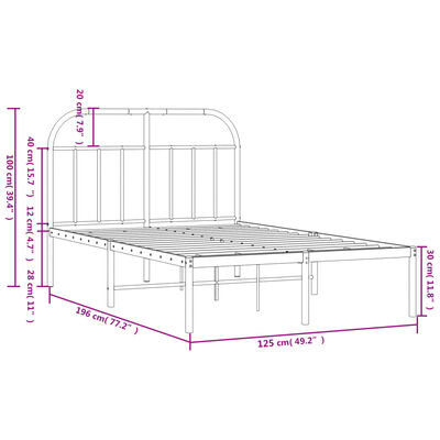 vidaXL Metalni okvir za krevet s uzglavljem crni 120x190 cm