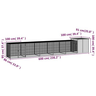 vidaXL Kavez za kokoši antracit 600x91x100 cm pocinčani čelik