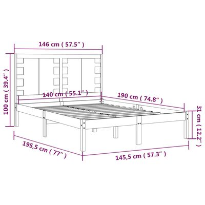 vidaXL Okvir za krevet od masivne borovine bijeli 140 x 190 cm