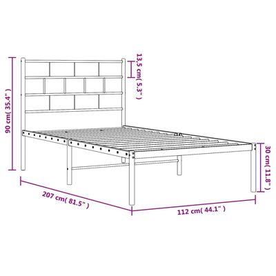 vidaXL Metalni okvir za krevet s uzglavljem bijeli 107x203 cm