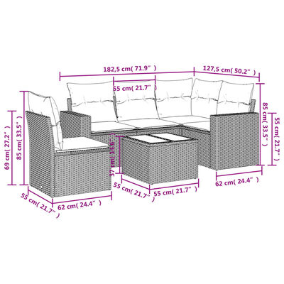 vidaXL 6-dijelni set vrtnih sofa od poliratana s jastucima svjetlosivi