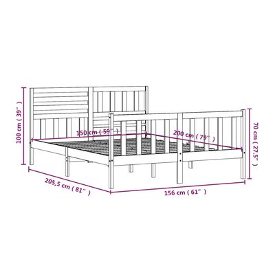 vidaXL Okvir za krevet od masivnog drva crni 150x200 cm veliki