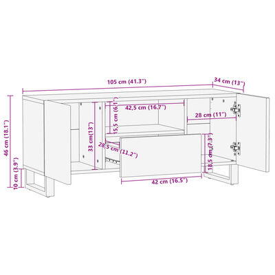 vidaXL TV ormarić 100 x 34 x 46 cm od masivnog drva manga