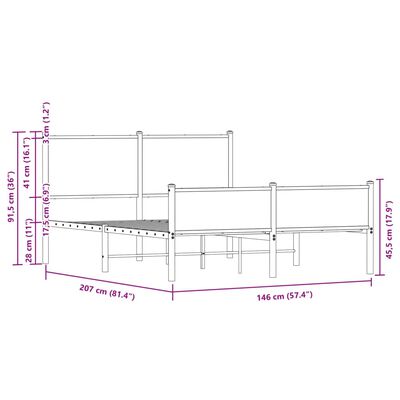 vidaXL Metalni okvir kreveta s uzglavljem i podnožjem 140 x 200 cm