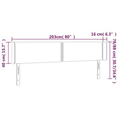 vidaXL Uzglavlje s ušima tamnosivo 203x16x78/88 cm od tkanine