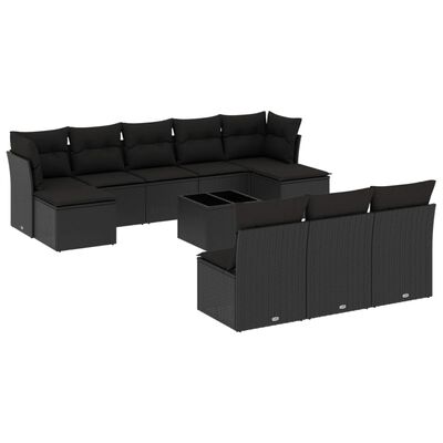 vidaXL 11-dijelni set vrtnih sofa od poliratana s jastucima crni