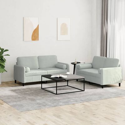 vidaXL 2-dijelni set sofa s jastucima svjetlosivi baršunasti