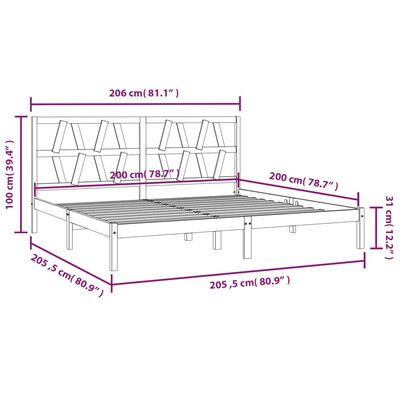 vidaXL Okvir za krevet od masivne borovine crni 200 x 200 cm