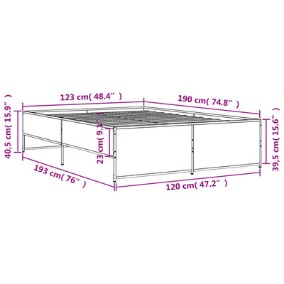 vidaXL Okvir za krevet boja hrasta 120x190cm konstruirano drvo i metal