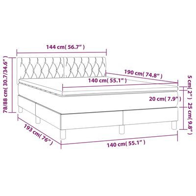 vidaXL Krevet s oprugama i madracem tamnosivi 140x190 cm od tkanine