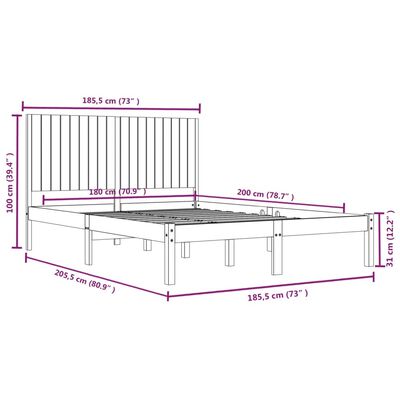 vidaXL Okvir za krevet od masivnog drva 180 x 200 cm 6FT veliki bračni