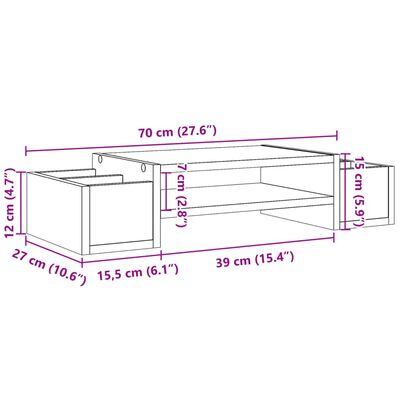 vidaXL Stalak za monitor s pohranom boja hrasta 70 x 27 x 15 cm drveni