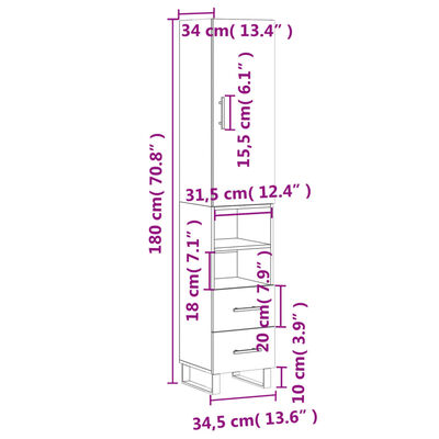 vidaXL Visoka komoda sjajna bijela 34,5x34x180 cm konstruirano drvo