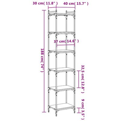 vidaXL Regal za knjige sa 6 razina crni 40x30x188 cm konstruirano drvo