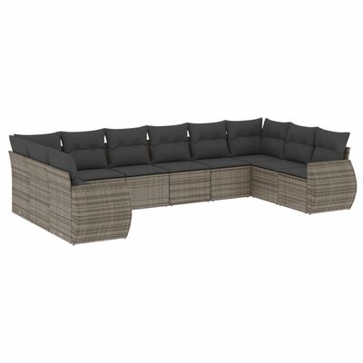 vidaXL 10-dijelni set vrtnih sofa od poliratana s jastucima sivi