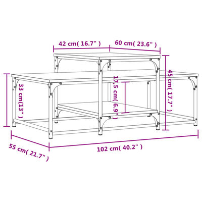 vidaXL Stolić za kavu boja sivog hrasta 102x60x45 cm konstruirano drvo