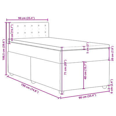 vidaXL Krevet s oprugama i madracem tamnosivi 90 x 190 cm od tkanine