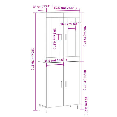 vidaXL Visoka komoda crni 69,5x34x180 cm konstruirano drvo