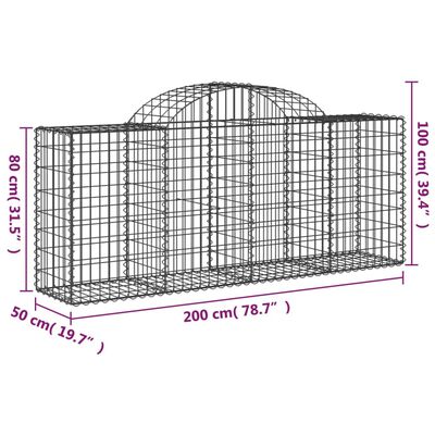 vidaXL Lučne gabionske košare 10 kom 200x50x80/100cm pocinčano željezo