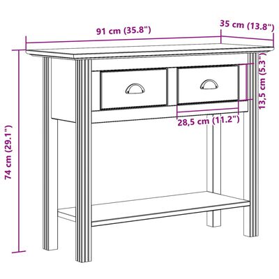 vidaXL Konzolni stol BODO smeđi 91 x 35 x 74 cm od masivne borovine