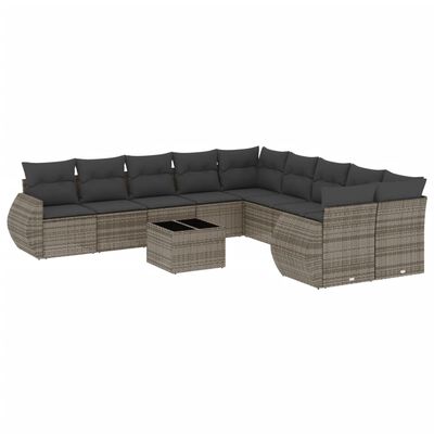 vidaXL 11-dijelni set vrtnih sofa od poliratana s jastucima sivi