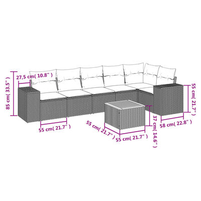 vidaXL 7-dijelni set vrtnih sofa od poliratana s jastucima crni