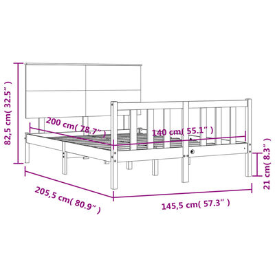 vidaXL Okvir za krevet s uzglavljem crni 140x200cm od masivnog drva