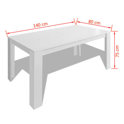 vidaXL Blagovaonski stol 140 x 80 x 75 cm bijeli