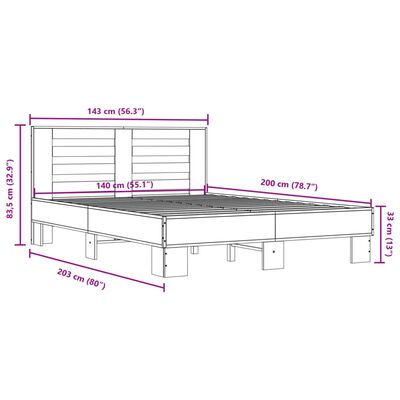 vidaXL Okvir kreveta smeđi hrast 140x200cm konstruirano drvo i metal