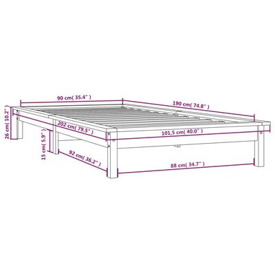 vidaXL Okvir za krevet sivi od borovine 90 x 190 cm 3FT jednokrevetni