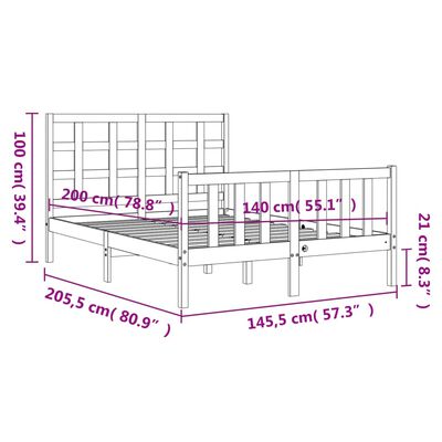 vidaXL Okvir za krevet s uzglavljem 140x200 cm od masivnog drva