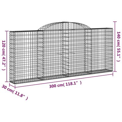 vidaXL Lučne gabionske košare 9 kom 300x30x120/140cm pocinčano željezo