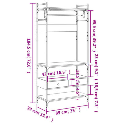 vidaXL Ormar s ladicama boja hrasta 89x39x184,5 cm konstruiranog drva