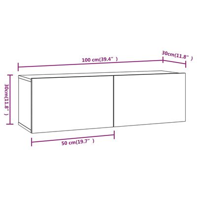 vidaXL Zidni TV ormarići 2 kom boja sivog hrasta 100x30x30 cm drveni