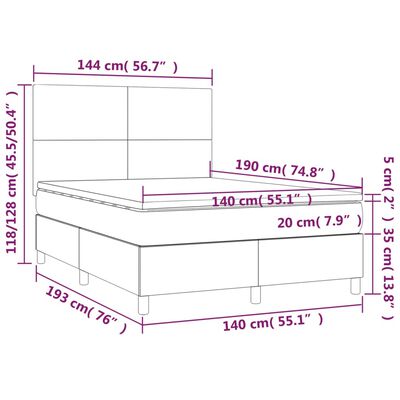 vidaXL Krevet box spring s madracem LED svjetlosivi 140x190 cm tkanina