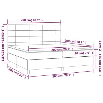 vidaXL Krevet box spring s madracem LED tamnozeleni 200x200 cm baršun