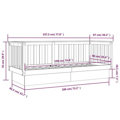 vidaXL Dnevni krevet bez madraca bijeli 90 x 190 cm masivna borovina